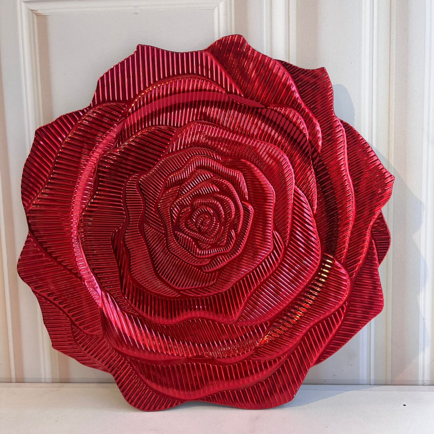 Plato Decorativo Flor Rojo